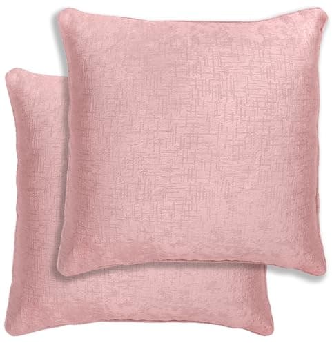 Image of Enhanced Living Pair of Vogue Blush Embossed Design Cushion Covers 43x43cm – Plain Textured Design with Piped Edge – Double-Sided, Zip Opening – Covers Only, No Inserts