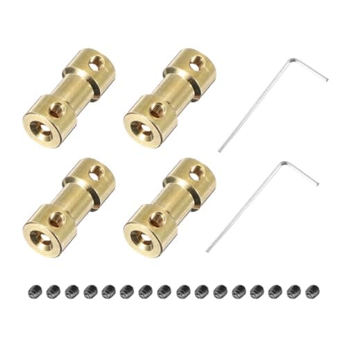 Image of sourcing map 4pcs 3mm to 5mm Brass Shaft Coupling Joint Connector with Screws and Hex Wrench Flexible Motor Shaft Coupler for RC Model Car Airplane Motor Wheels Tires Shaft
