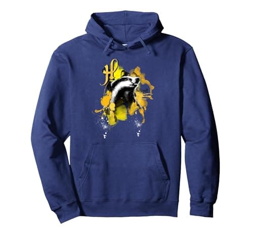 Image of Harry Potter Urban Elegance Hufflepuff Badger Pullover Hoodie, Adult Unisex, Navy Blue, Medium