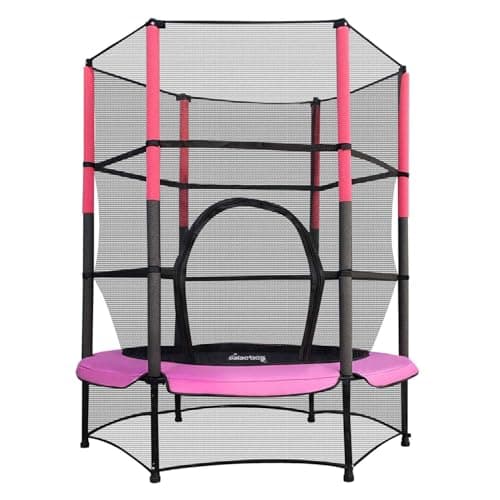 Image of GALACTICA NEW Mini Trampoline | 4.5FT 55" with Safety Net Enclosure | Indoor Outdoor Children’s Activity Junior Trampoline - Pink