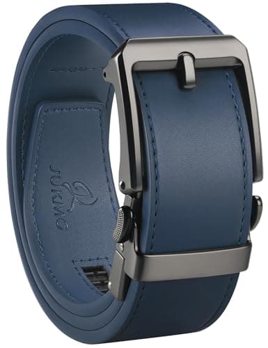Image of JUKMO 1.5" (38mm) Leather Ratchet Belt for Men in Gift Box (Blue, Medium)