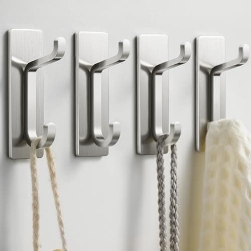 Image of pickpiff Self Adhesive Hooks, Extra Sticky and Strong, Hanging up to 6KG, Heavy Duty Stick on, No-Nail Hook for Back of Door, Brushed Nickel, 4 Pack