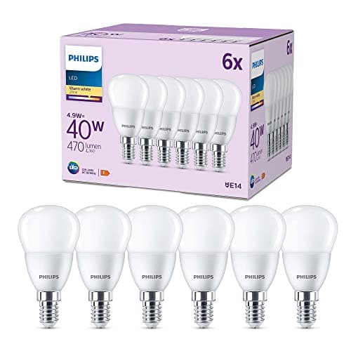 Image of Philips LED Frosted P45 Golf Ball Light Bulb 6 Pack [Warm White 2700K - E14 Small Edison Screw] 40W, Non Dimmable. For Home Indoor Lighting