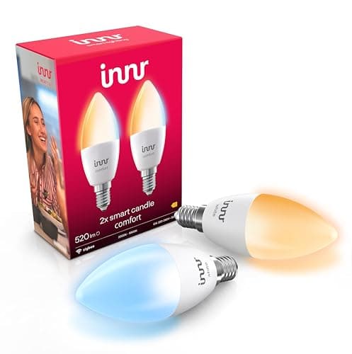 Image of Innr Zigbee E14 Smart Bulb, Works with Hue* and Alexa (Bridge Required), Warm White to Cool White, LED Candle, Dimmable, 520 Lumen, 2-Pack