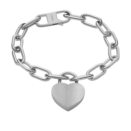 Image of Fossil Women's Harlow Linear Texture Heart Stainless Steel Station Bracelet, JF04659040