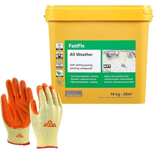 Image of Fast Fix All Weather-Ready to Use, Self-Setting Paving Jointing Compound for Any Weather, Suitable for Stones Setts, Paving Block and Footpaths 14kg - 20 sq.m with Free Gloves (Deep Grey)