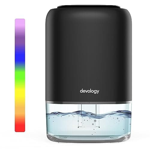 Image of Devology Portable Compact 1100ml Mini Dehumidifier - Electric Energy Efficient - Mould, Mildew, Damp & Condensation Remover for Home, Office, Garage - Super Quiet <30dB 7 LED Mood Lighting Colours