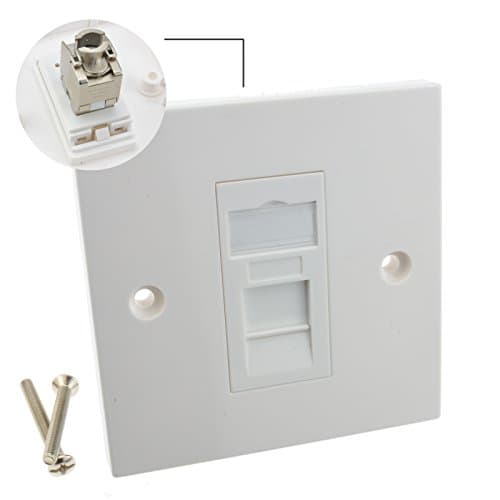 Image of kenable RJ45 Wall Plate Cat6A Shielded FTP Single Port Toolless Faceplate with Euro Module 86mm White