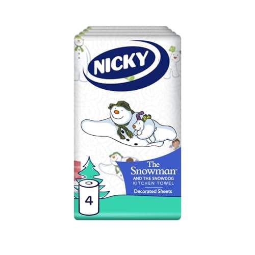 Image of Nicky Snowman Super Roll Kitchen Towel | Pack of 4 Rolls | 2-ply Absorbent Paper for Kitchens | Embossed | Christmas Decorated Sheets | Multi-Purpose Decorated Kitchen Towels | 100% FSC Certified
