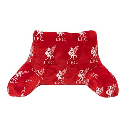 Image of Liverpool FC Officially Licensed Cuddle Cushion | Super Soft Red and White Football Crest Chair Style Arm-Rest Pillow | Ultra Comfy | Perfect For Any Bedroom, on the Sofa