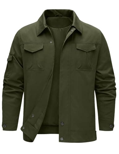 Image of heekpek Men's Jackets Outdoor Lightweight Water Repellent Windbreaker Lumberjack Cargo Jacket for Hiking, Army green, L