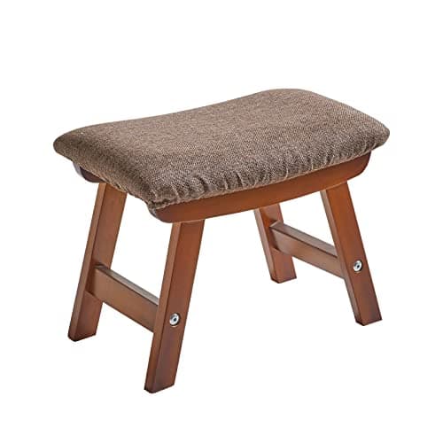 Image of Aibiju Wooden Footstool, Foot Stool Ottoman Padded Chair Stool with Removable Cover 4 Beech Legs Suitable for Bedroom, Living Room and Kitchen, (Brown leg+ Brown cushion), YDEU-1359
