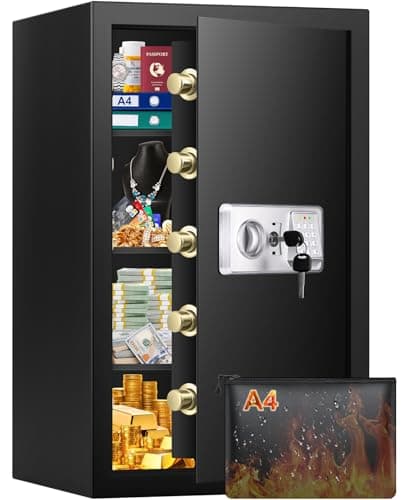 Image of Mejasg Home Safe Box with A4 Fireproof Bag and 3 Removable Shelves, Anti-theft 102L Extra Large Safes for Home with Alarm and Silent Mode, Security Wall Safe Digital Safe for Money Jewelry A4 Document