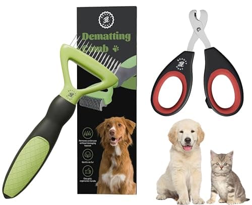 Image of BeautyHunt Dematting Comb and Nail Clippers 2-in-1 Cat Grooming Kit with Stainless Steel Blades, Sharp & Safe Design, Ergonomic Non-Slip Handles, Perfect for Cats of All Hair Types