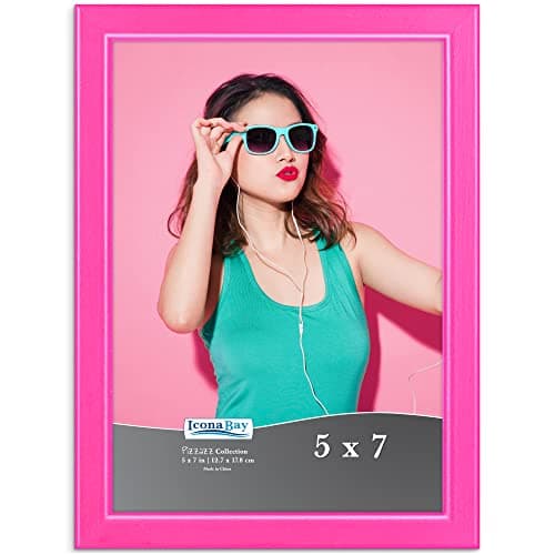 Image of Icona Bay 7x5 Pink Picture Frame, Coloured Solid Wood Scandinavian Style Frame for Photo, Pizzazz Collection