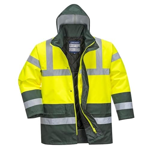 Image of Portwest S466 Hi-Vis Contrast Winter Traffic Jacket Mens Waterproof Reflective Safety Workwear Cold Weather Protection 300D Industry High Visibility, Yellow/Green, XXXL