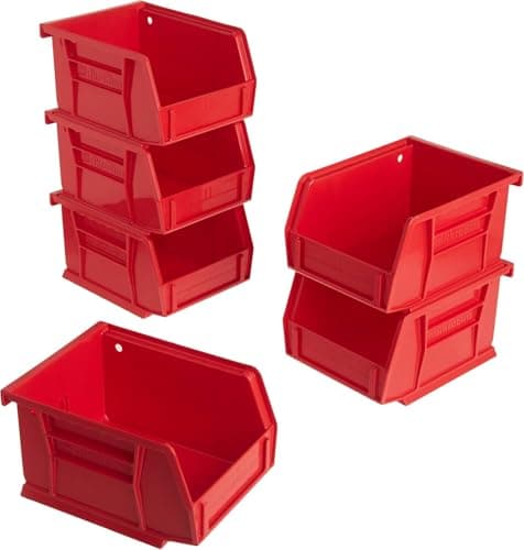 Image of Akro-Mils 30210 AkroBins Plastic Storage Bins, Space-Saving Stackable Bins for Garage, Pantry, Craft Organization, 13.7 cm x 10.5 cm x 7.6 cm, Red, 6-Pack