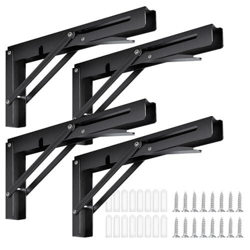Image of Vivikivi 4 PCS Wall-Mounted Folding Shelf Brackets, Heavy Duty Table Brackets Supports Space Saving Folding Hinge for Home Kitchen Office Max Load 220 lbs/100 kg (Black, 8 inch)