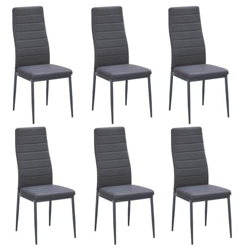 Image of Stanew Set of 6 Modern Dining Chairs, Kitchen Chair Leather with Metal Legs and Foot Pads,Thick Padded Seats,Backrest Set.(Grey,6 Chairs)