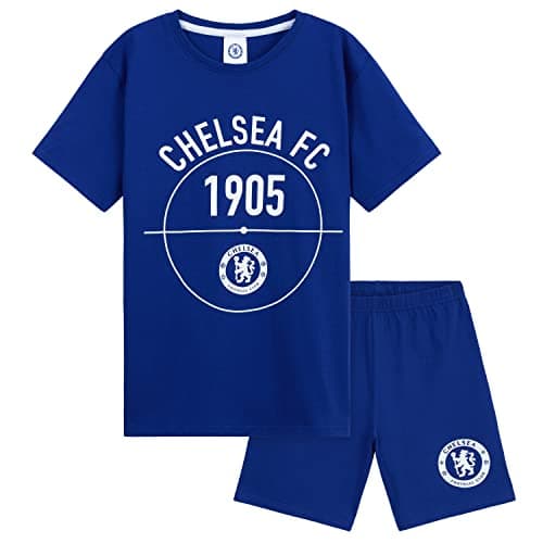 Image of Chelsea F.C. Boys Pyjamas Set Short PJs Kids Teens Lounge Set Nightwear Soft Summer Sleepwear Football Gifts for Boys (Blue, 5-6 Years)