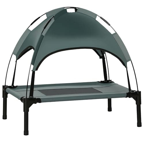 Image of PawHut 61cm Elevated Dog Bed Cooling Raised Pet Cot UV Protection Canopy Grey