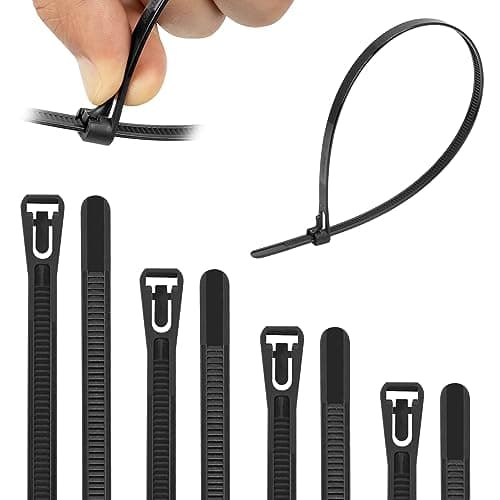 Image of Armpow 100PCS 7.6mm x 400mm Reusable Heavy Duty Nylon Strong Cable Ties Tie Wraps Nylon Large Releasable Zip Ties DIY Home Garage Office (Black)