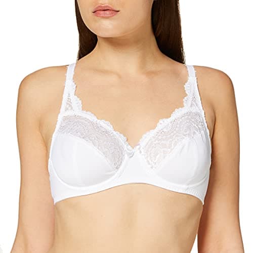 Image of Playtex Women's Flower Elegance Micro Lace Underwired Non-padded wired Bra, White (Blanc 000), 34D (Manufacturer Size: 90D)