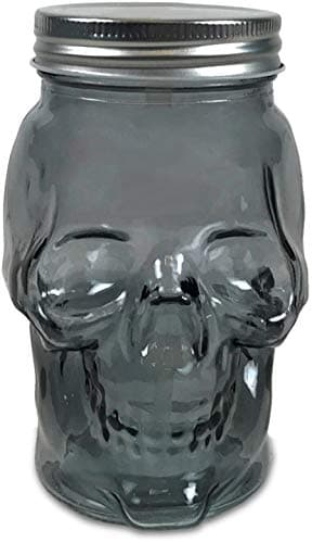 Image of Circleware 07452 Skull Face Glass Mason Jars with Silver Lid, Set of 6 Heavy Base Beverage Drinking Cups Glassware for Water, Beer, Juice Bar Novelty Halloween Decorations Gift, Smoke