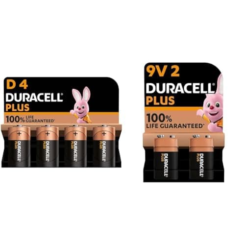 Image of Duracell Plus D Batteries (4 Pack) - Alkaline 1.5V - 100% Life Guaranteed & Plus 9V Batteries (Pack of 2) - Alkaline - 100% Life Guaranteed