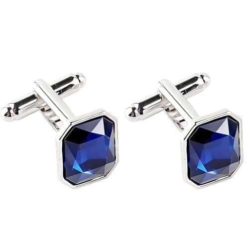 Image of 2 PCS Silver Cufflinks for Men with Blue Stone, Mens Cufflinks for Classic Square Deep Blue, Shirt Accessories Cuff Links Mens Suitable for Dating and Party Occasions