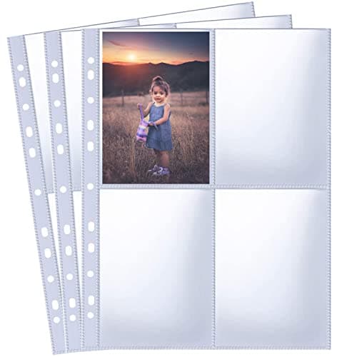 Image of 30 Pack 240 Pockets A6 Photo Sleeves for A4 2/3/4 Ring Binder, Ultra-Clear Double-Sided 4 Pocket 109x153 mm Photo Page Protector, Top Loading Photo Album Refill Pages