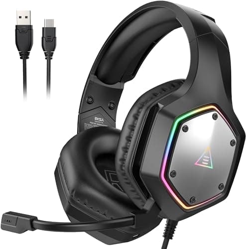 Image of EKSA E1000V2 USB Gaming Headset for PC - Wired Computer Headphones with Microphone/Mic Noise Cancelling, 7.1 Surround Sound & RGB Light- Gaming Headphones for PS4/PS5 Console Laptop (Black)