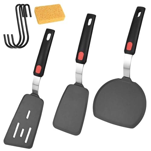 Image of Large Silicone Spatula Turner Set of 3, 600°F Heat Resistant Flexible Silicone Spatula Set Cooking Spatulas BPA Free Kitchen Utensils Nonstick Cookware for Eggs, Pancake, Fish, Pancakes
