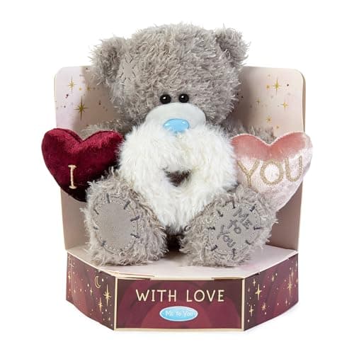Image of Me To You Tatty Teddy Plush Bear Holding Three Embroidered Hearts - Official Collection