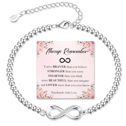 Image of BMMYE Silver Bracelet for Women,925 Infinity Bracelet with Cubic Zirconia Hypoallergenic Adjustable Sterling Silver Plated Bracelets,Sterling Silvery Beaded Bracelets with Cards for Women