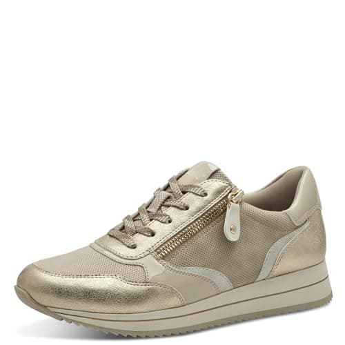 Image of Jana Women’s Flat Sneakers with Zip Vegan, Beige/Gold, 5 UK