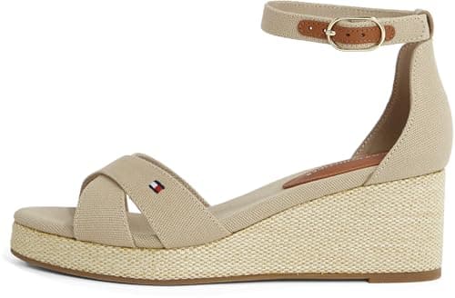 Image of Tommy Hilfiger Women’s Flag Wedge Espadrilles with Ankle Straps, Beige (Horseradish), 6