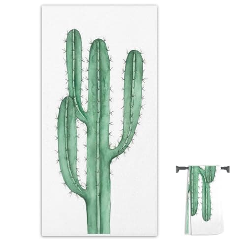 Image of Nudoraw Cute Cactus Green Hand Towels Super Soft and Absorbent Tea Towels 38 X 76 cm Shower Towel Home Decor Quick Dry Hand Towel for Bathroom for Kitchen Bathroom Gym Housewarming Gift