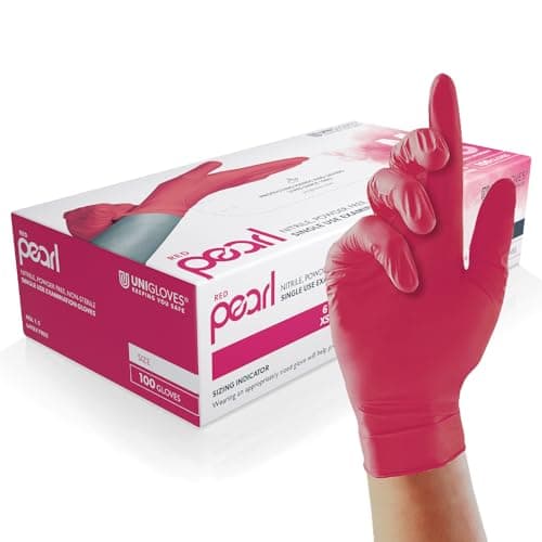 Image of Unigloves Red Pearl Nitrile Examination Gloves - Multipurpose, Powder Free and Latex Free Disposable Gloves - Box of 100 Gloves, Red, Large (GP0064)