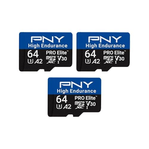 Image of PNY 3x64GB PRO Elite™ High Endurance C10 U3 V30 A2 microSDXC Flash Memory Card – Up to 100MB/s Read, 4K UHD, Full HD, UHS-I, Surveillance, Home Security, Continuous Recording, Dash Cam