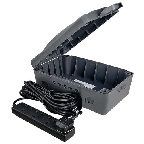 Image of Masterplug WBXBFG10B-MP Weatherproof Electric Box for Outdoors with Four Socket 10 Metre Extension Lead, 351 x 220 x 126.5 mm, Dark Grey