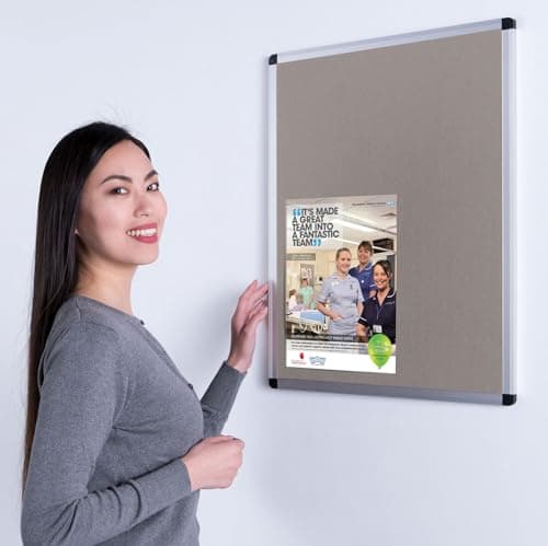 Image of Wonderwall Premium Felt Noticeboard - Aluminium Frame - 60 x 45cm with Fixings, 6 Colours to Choose from Including (Grey) - Ideal Pinnable Memo Board for Office, Home, School