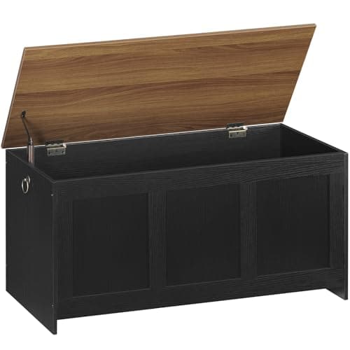 Image of HOOBRO Storage Chest, Wooden Storage Bench, Wooden Storage Chest Trunk, Blanket Storage Box, Large Toy Chest, Shoe Storages Bench, 100 cm, U-Shaped Opening, Black and Walnut EBH141CW01