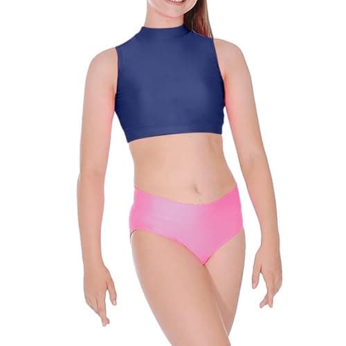 Image of P&R DANCEWEAR LTD - Girls Nylon Polo Neck Mock Neck Sleeveless Crop Top Nylon Dance Wear (11-12 Years, Navy Blue
