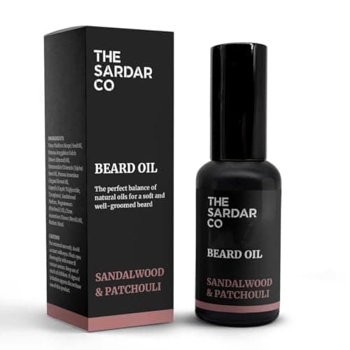 Image of THE SARDAR CO Sandalwood & Patchouli Beard Oil – Deep Hydration & Conditioning – Organic Argan & Jojoba for Growth, Softness & Nourishment – Long-Lasting Scent – 30ml