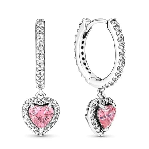 Image of Authentic 925 Sterling Silver Sparkling Heart Hoop Earrings For Women Wedding Gift Fashion Jewelry