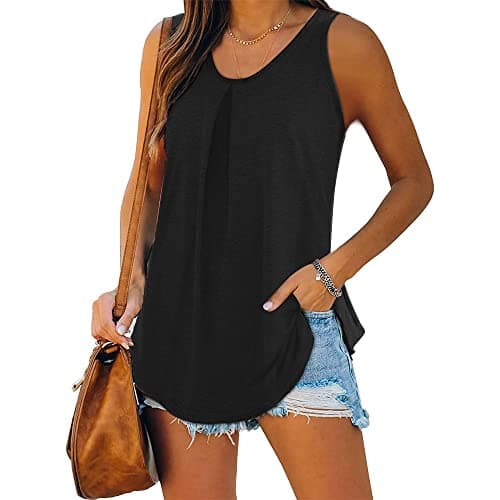 Image of iChunhua Womens Summer Vest Tank Tops Crew Neck Loose Fit Sleeveless Shirts Casual Black X-Large
