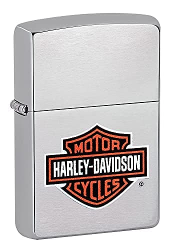 Image of Zippo Windproof Lighter - Harley Davidson - Brushed Chrome, Colour Image - Refillable for Lifetime Use - Adjustable Flame - Gift Box - Metal - Made in USA