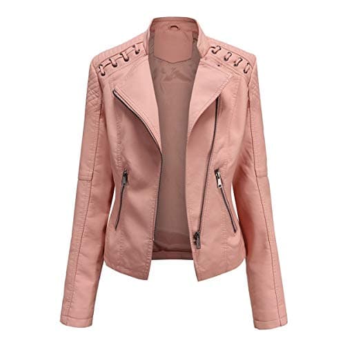 Image of YYNUDA Women's Stylish Faux Leather Jacket Zip Up Moto Biker Classic Short Jacket Coat Pink M