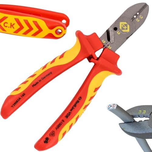 Image of C.K RedLine 2025 Edition VDE CombiCutter 3, 160 mm German Electrical Wire Cable Side Cutter, Stripper, Bender and Screw Shear, Heavy Duty Electrician Croppers, Electricians Snips, CK Tools T39083A 160